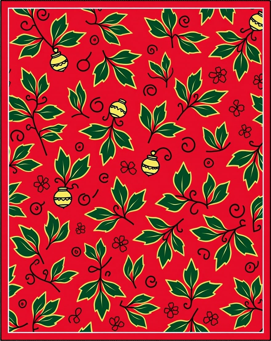 Red Vines Yellow Orbs Flowers Rug