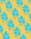 Vibrant Teal Feathered Foliage Yellow Background Rug