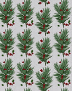 Green Pine Sprigs Red Berries Accents Rug