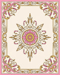 Pink Golden Floral Medallion Frame Rug