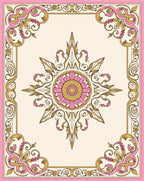 Pink Golden Floral Medallion Frame Rug