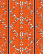 Bright Orange Floral Scroll Stripe Rug