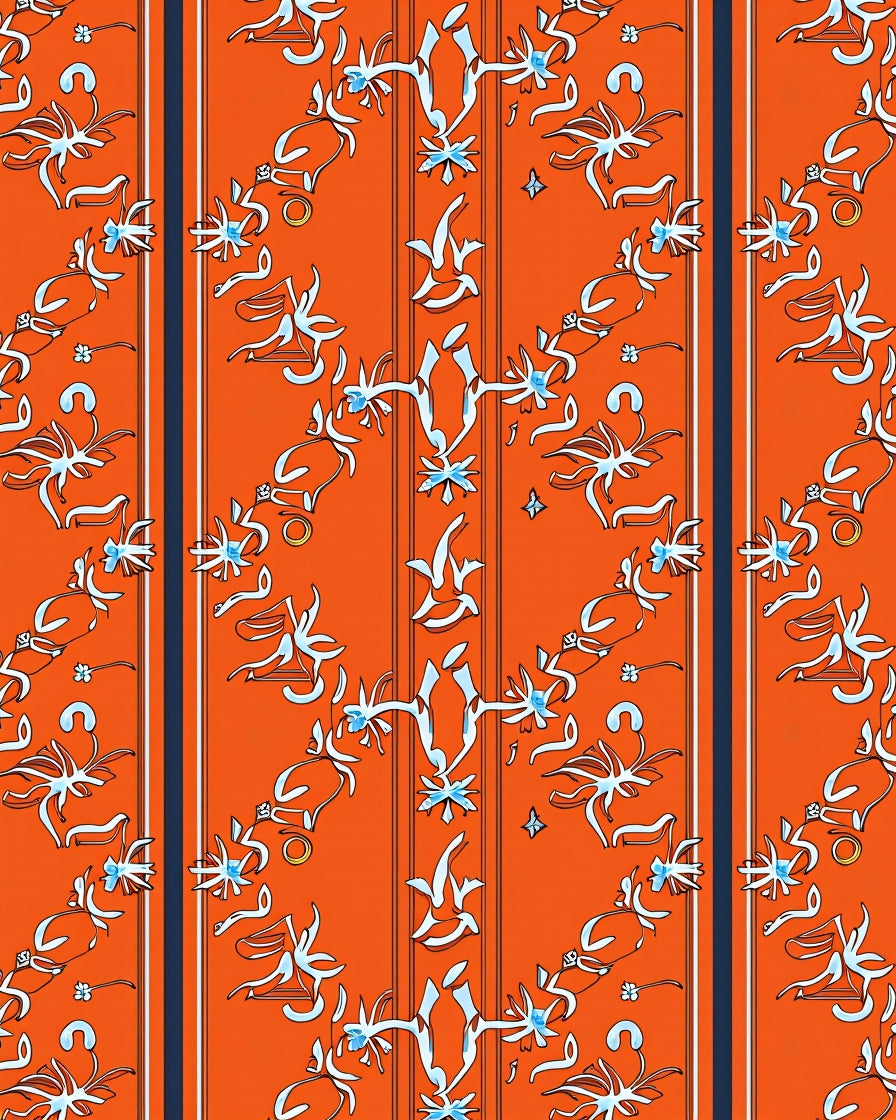 Bright Orange Floral Scroll Stripe Rug