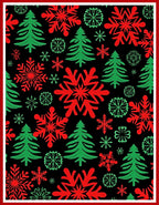 Festive Red Green Snowflake Pine Trees Rug
