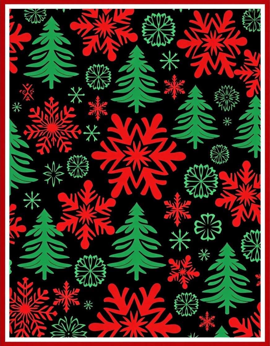 Festive Red Green Snowflake Pine Trees Rug