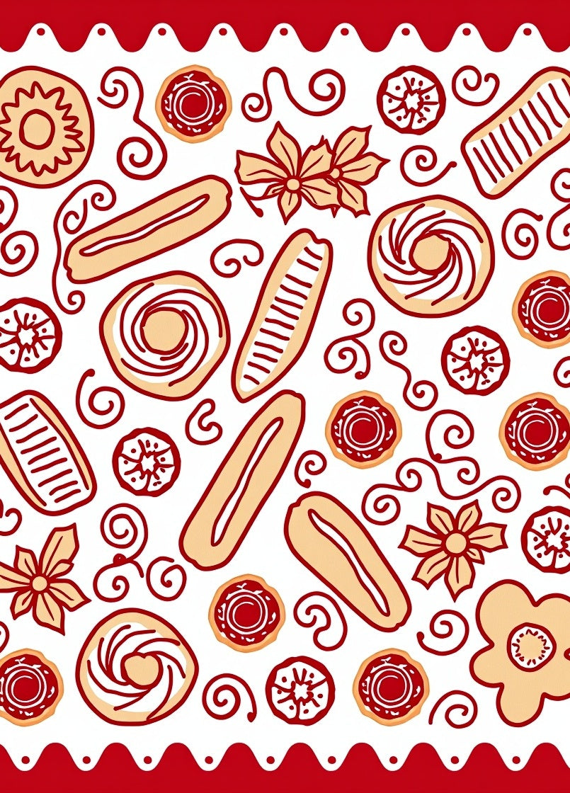 Red Tan Sweet Pastry Doodle Rug