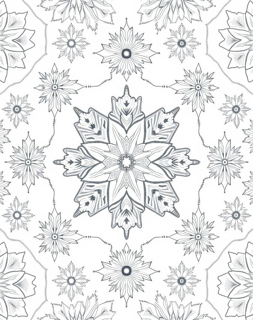 Classic Gray Floral Snowflake Medallion Rug