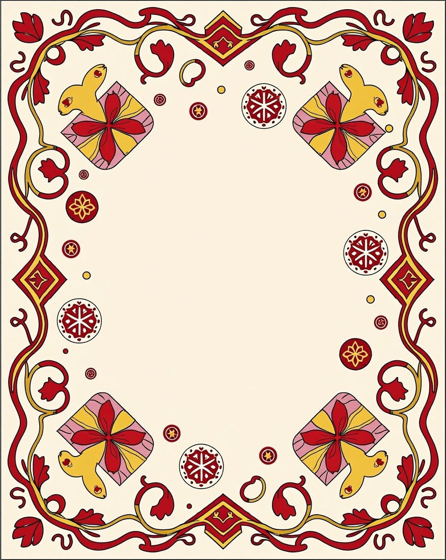 Red Yellow Floral Rabbit Border Rug