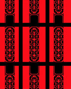 Crimson Red Geometric Lattice Panel Rug