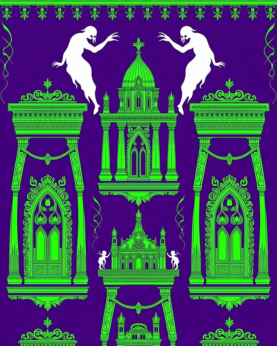 Vivid Green Gothic Spirits Architecture Rug