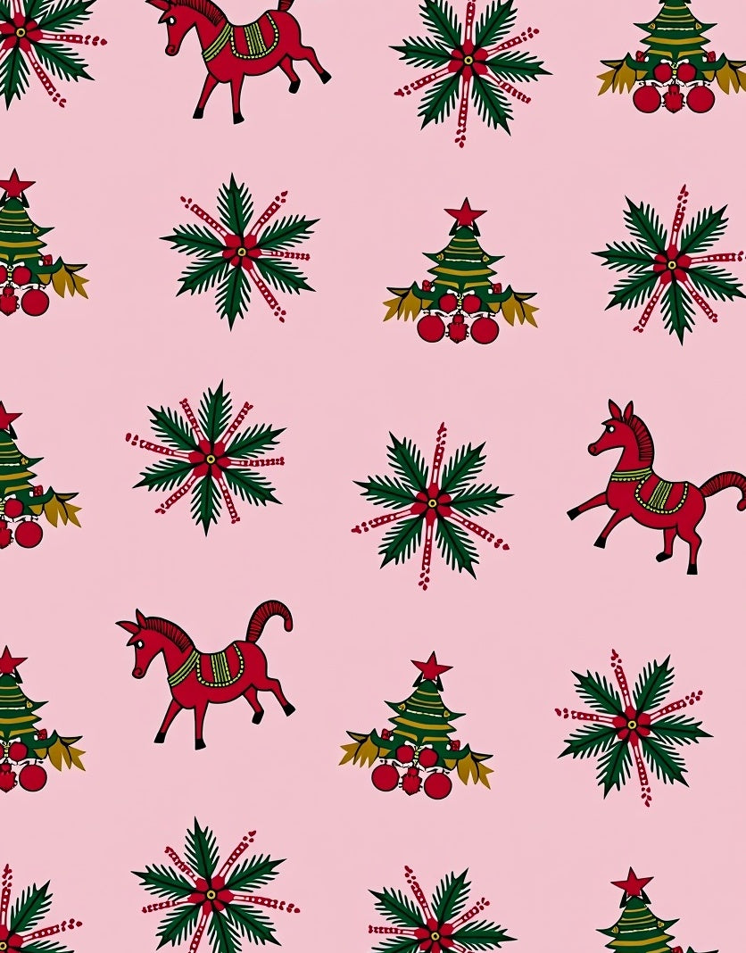 Pink Christmas Horses and Trees Rug