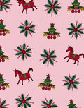 Pink Christmas Horses and Trees Rug