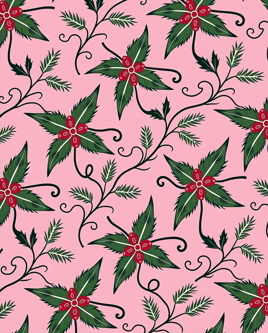 Pink Holly Berry Leaf Garland Rug