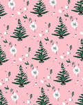 Evergreen Tree White Flower Pink Background Rug