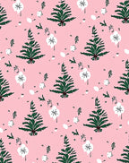 Evergreen Tree White Flower Pink Background Rug
