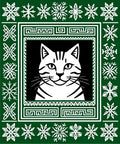 Green White Snowflakes Cat Portrait Rug