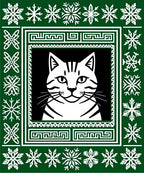 Green White Snowflakes Cat Portrait Rug