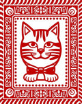 Red Cartoon Cat Bowtie Border Rug