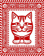 Red Cartoon Cat Bowtie Border Rug