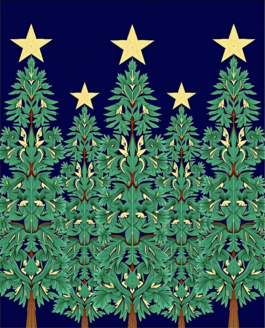 Green Starry Forest Trees Rug