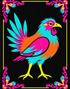Vibrant Rooster Folk Art Rug