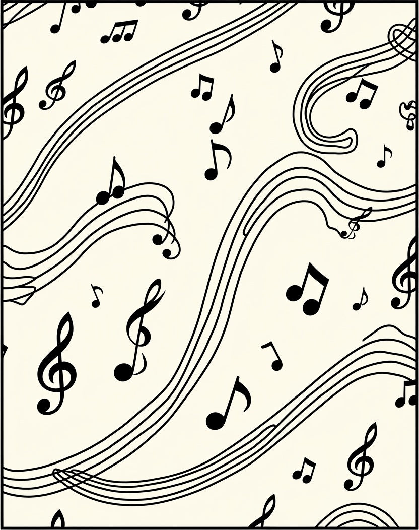 Black Musical Notes Ivory Flowing Lines Rug