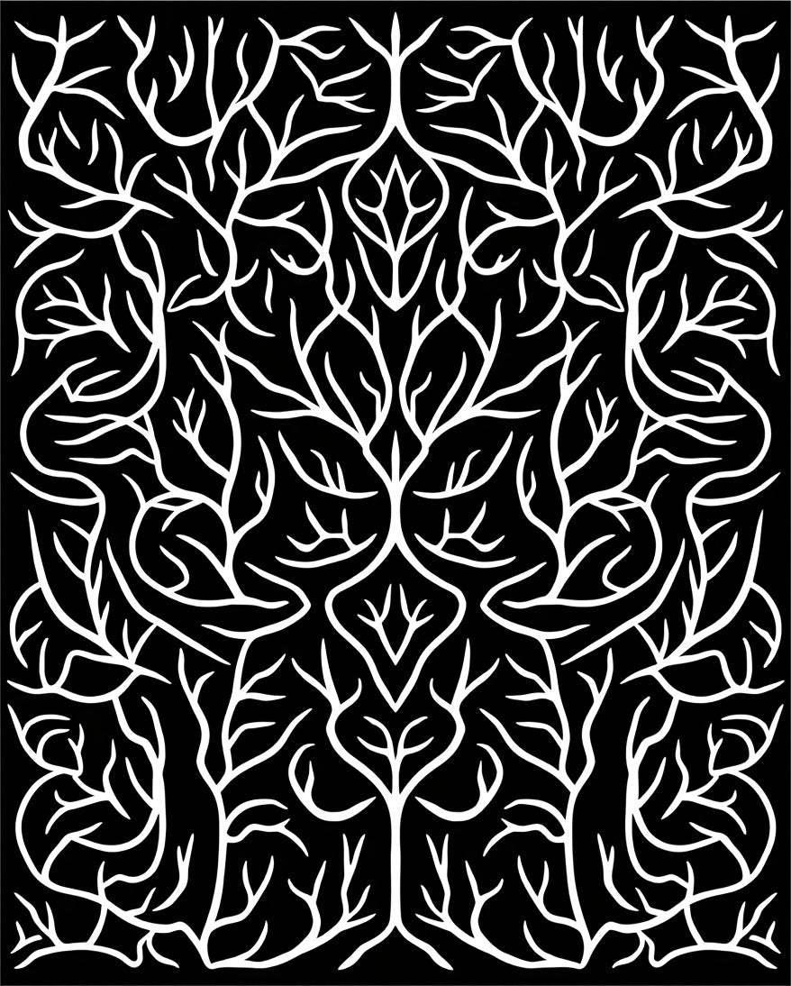 Black White Organic Tree Branch Rug