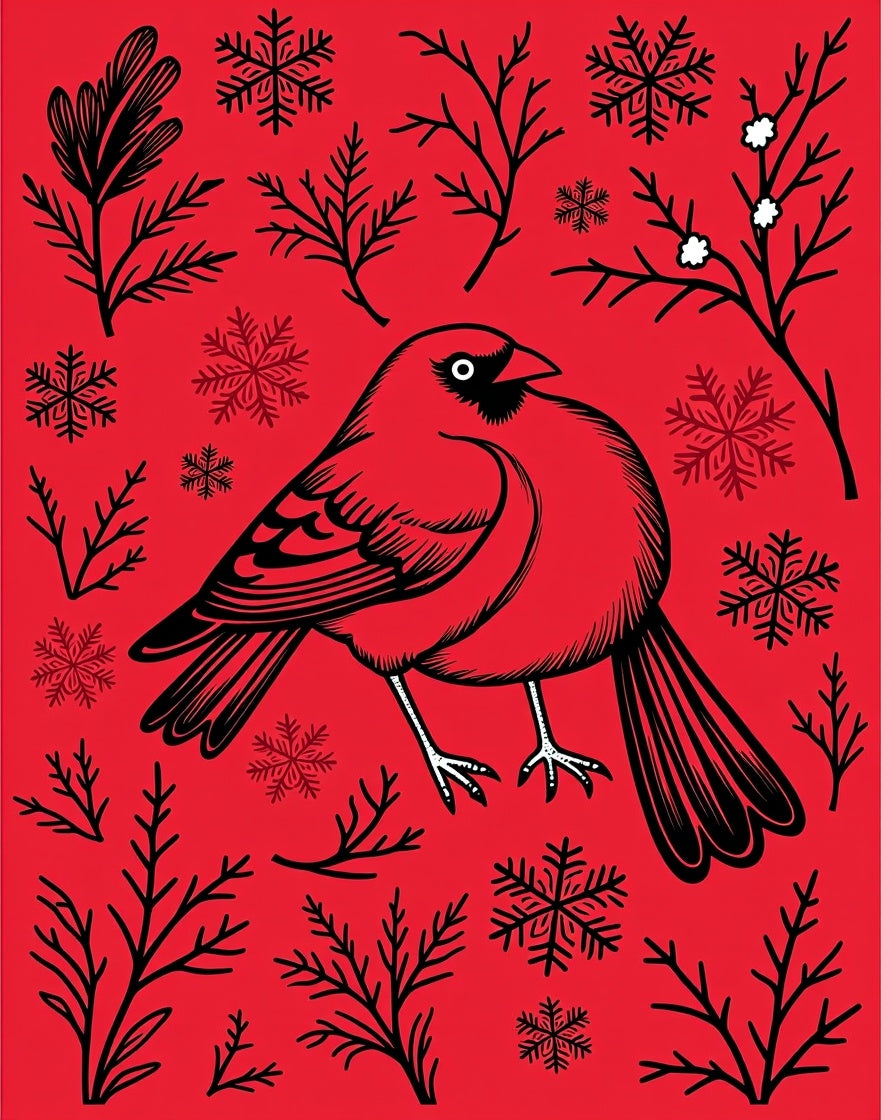 Cardinal with Snowflakes and Branches Rug