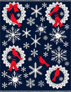 Red Cardinal Snowflake Wreath Navy Rug