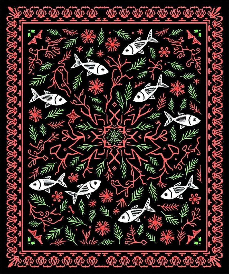 Coral Green Fish Underwater Garden Rug