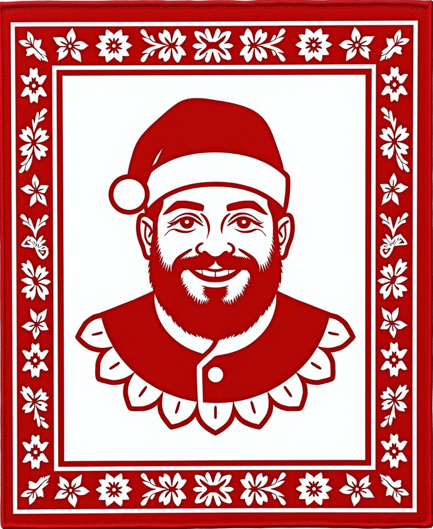 Festive Red Santa Claus Floral Border Rug