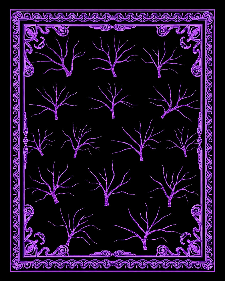 Vibrant Purple Bare Trees Border Rug