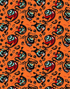 Bold Orange Red Black Character Swirl Rug