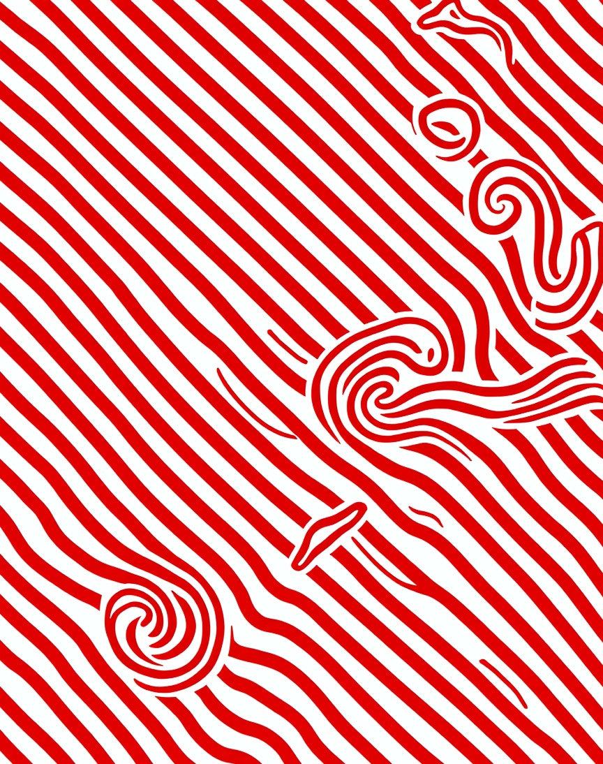 Bold Red Swirl Abstract Stripe Rug