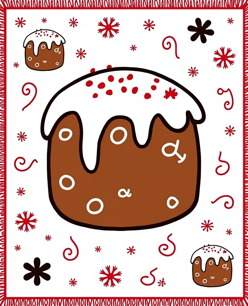 Christmas Cake Whimsical Red Border Rug