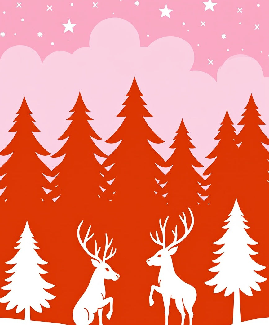Whimsical Red Deer Snowy Forest Night Rug