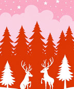 Whimsical Red Deer Snowy Forest Night Rug