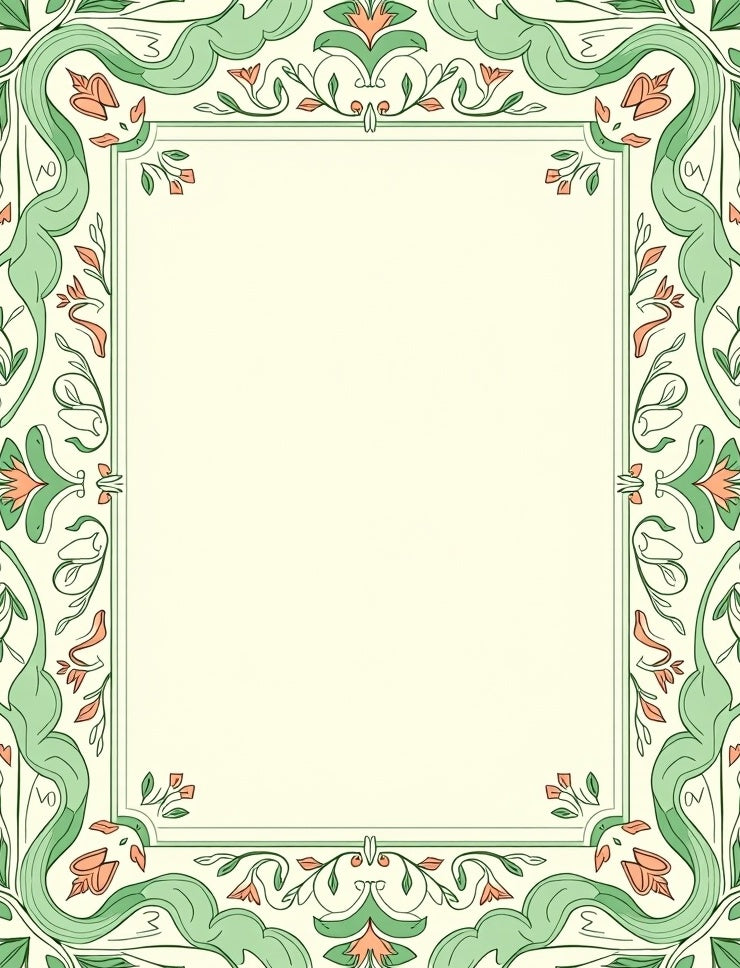 Art Nouveau Green Floral Border Rug