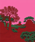 Red Desert Landscape Trees Pink Sky Rug