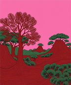 Red Desert Landscape Trees Pink Sky Rug
