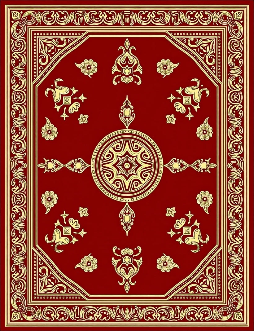 Crimson Gold Ornate Floral Medallion Rug