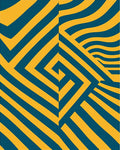 Geometric Teal Yellow Stripes Flow Rug