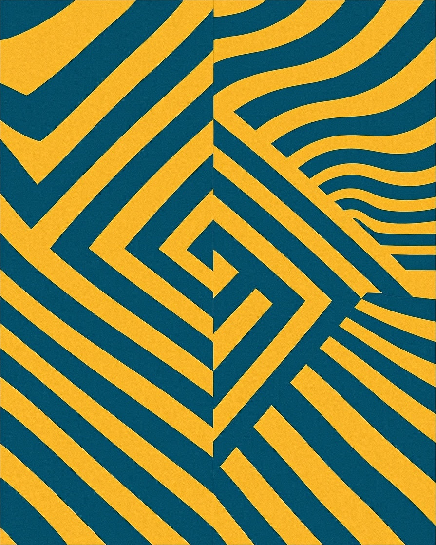 Geometric Teal Yellow Stripes Flow Rug