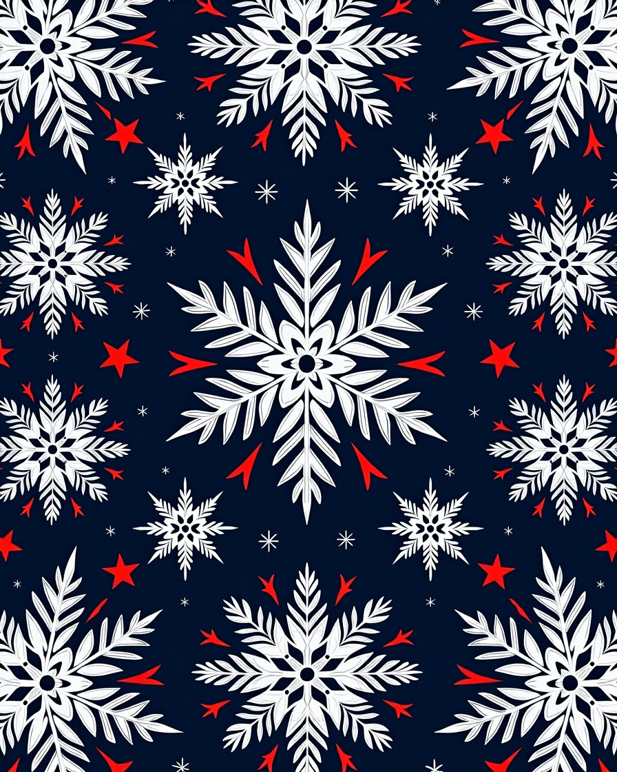 Dark Navy White Snowflakes Red Stars Rug