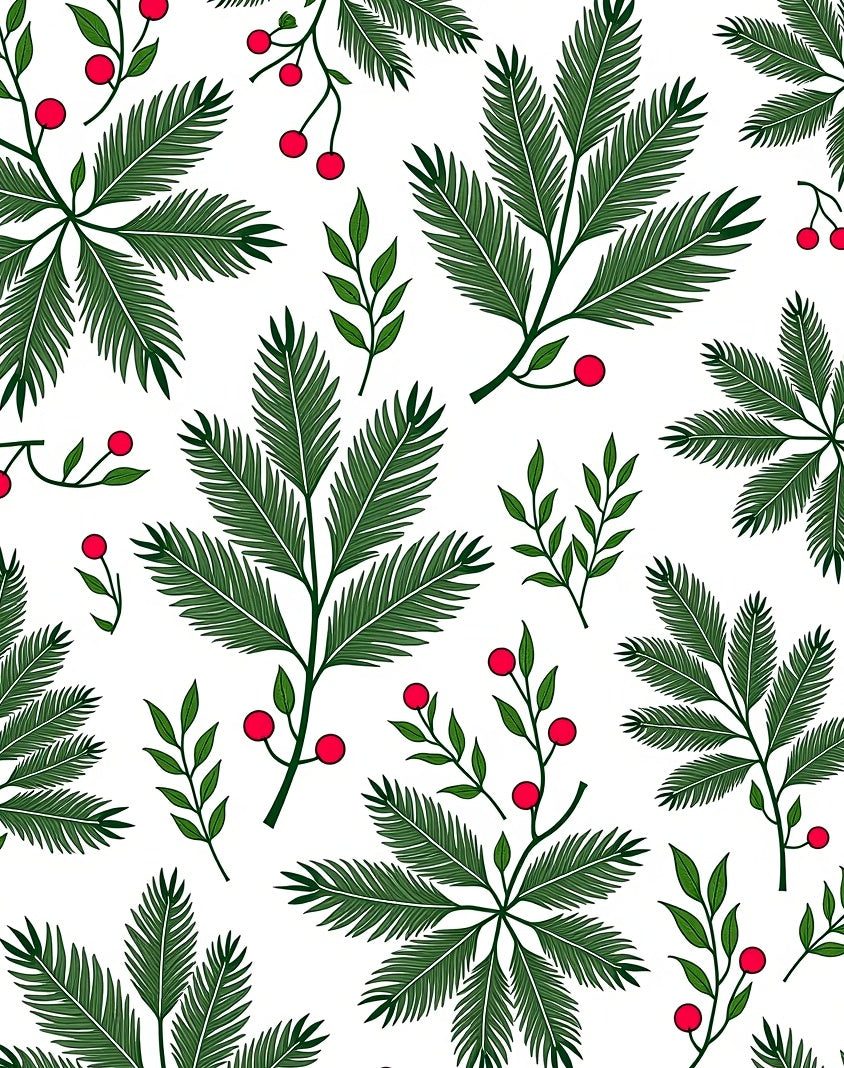 Green Fern with Red Berries Rug