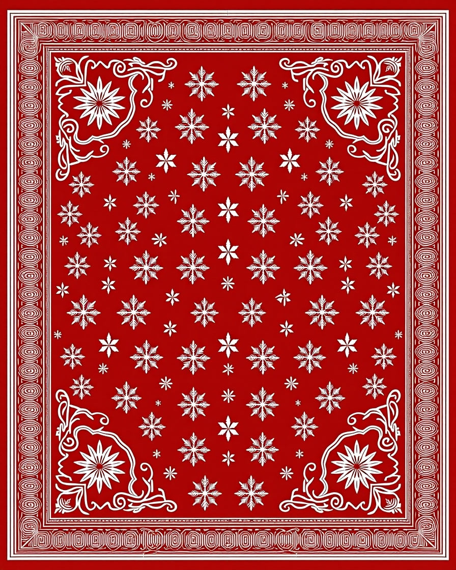 Red White Snowflake Corner Medallion Rug
