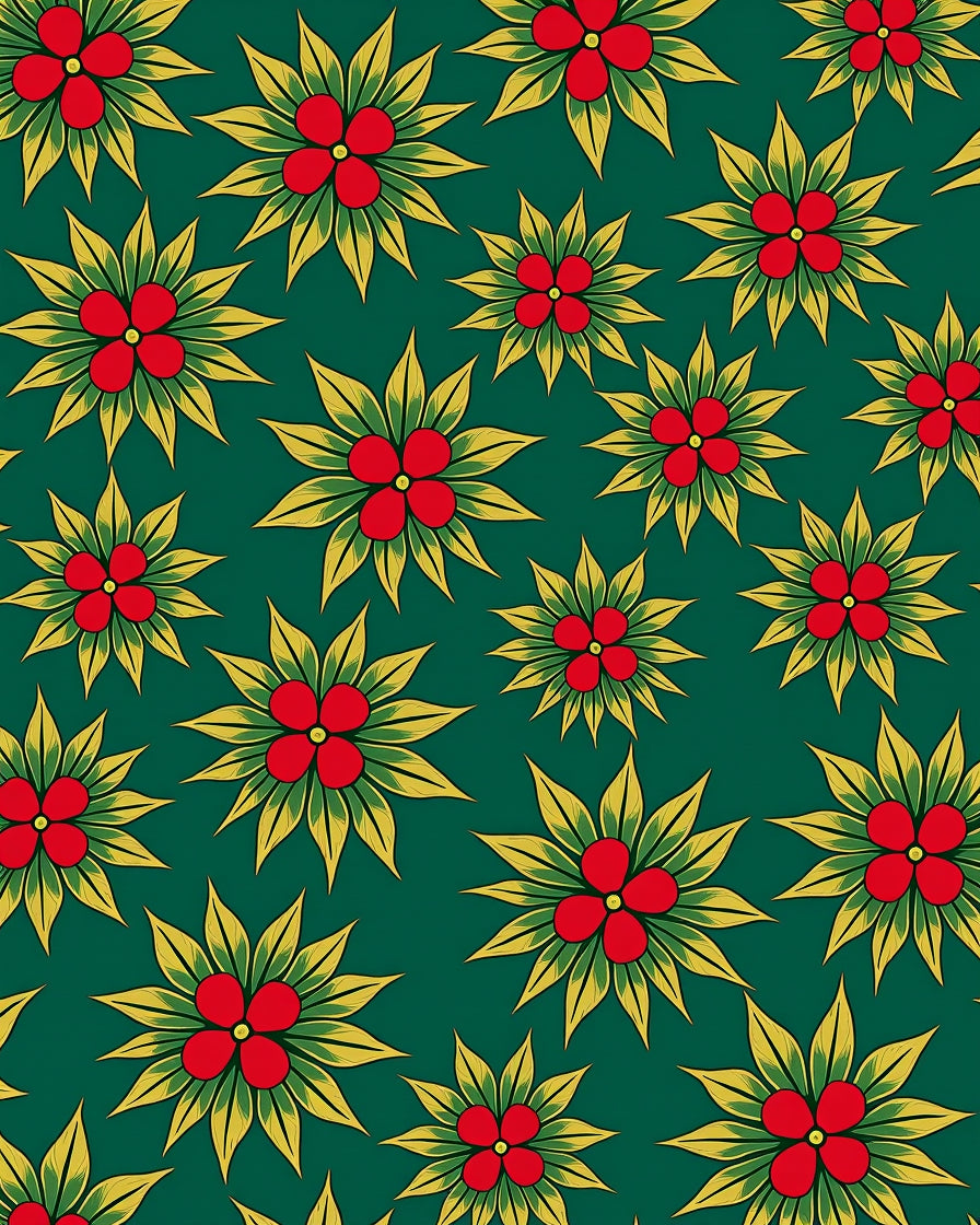 Emerald Green Red Yellow Floral Scatter Rug