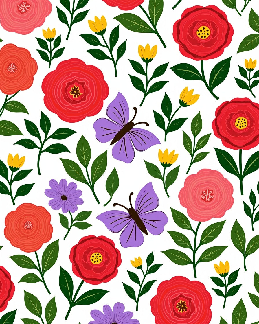 Whimsical Purple Butterflies Floral Garden Rug