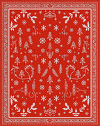Crimson Winter Forest Snowflake Arrangement Rug