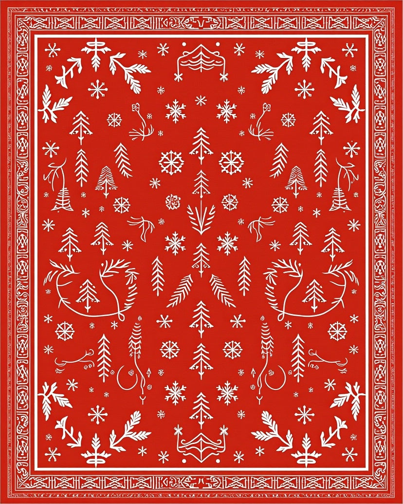Crimson Winter Forest Snowflake Arrangement Rug